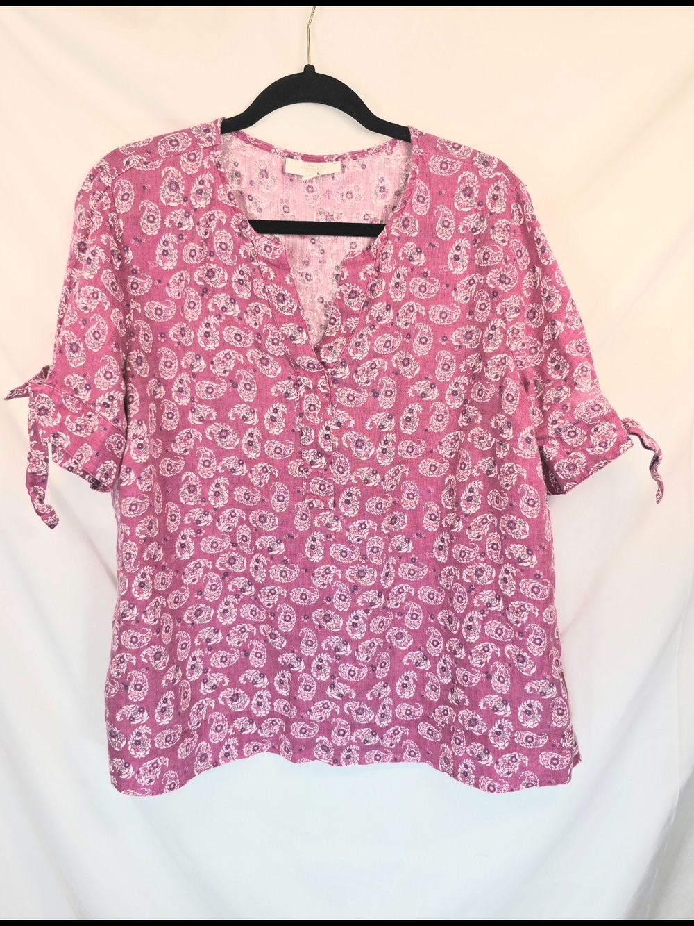 Charter Club Linen Pink Paisley Cottagecore Coquette Feminine Blouse Size XL